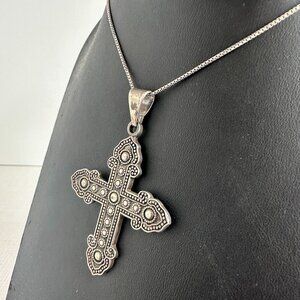 Mexico 925 Sterling Silver Beaded Ornate Cross Pendant, 15.86g